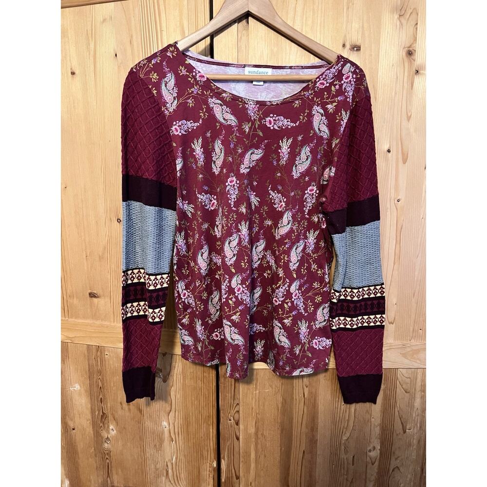 Sundance Sharrar Top Women’s L Paisley Pink Long Statement Sleeves Boho Chic